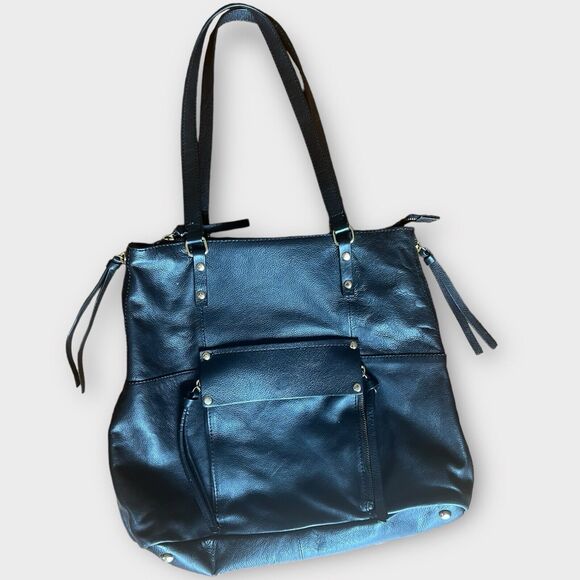 KOOBA Everette Soft Black Leather Large Expandable Tote Shoulder Bag